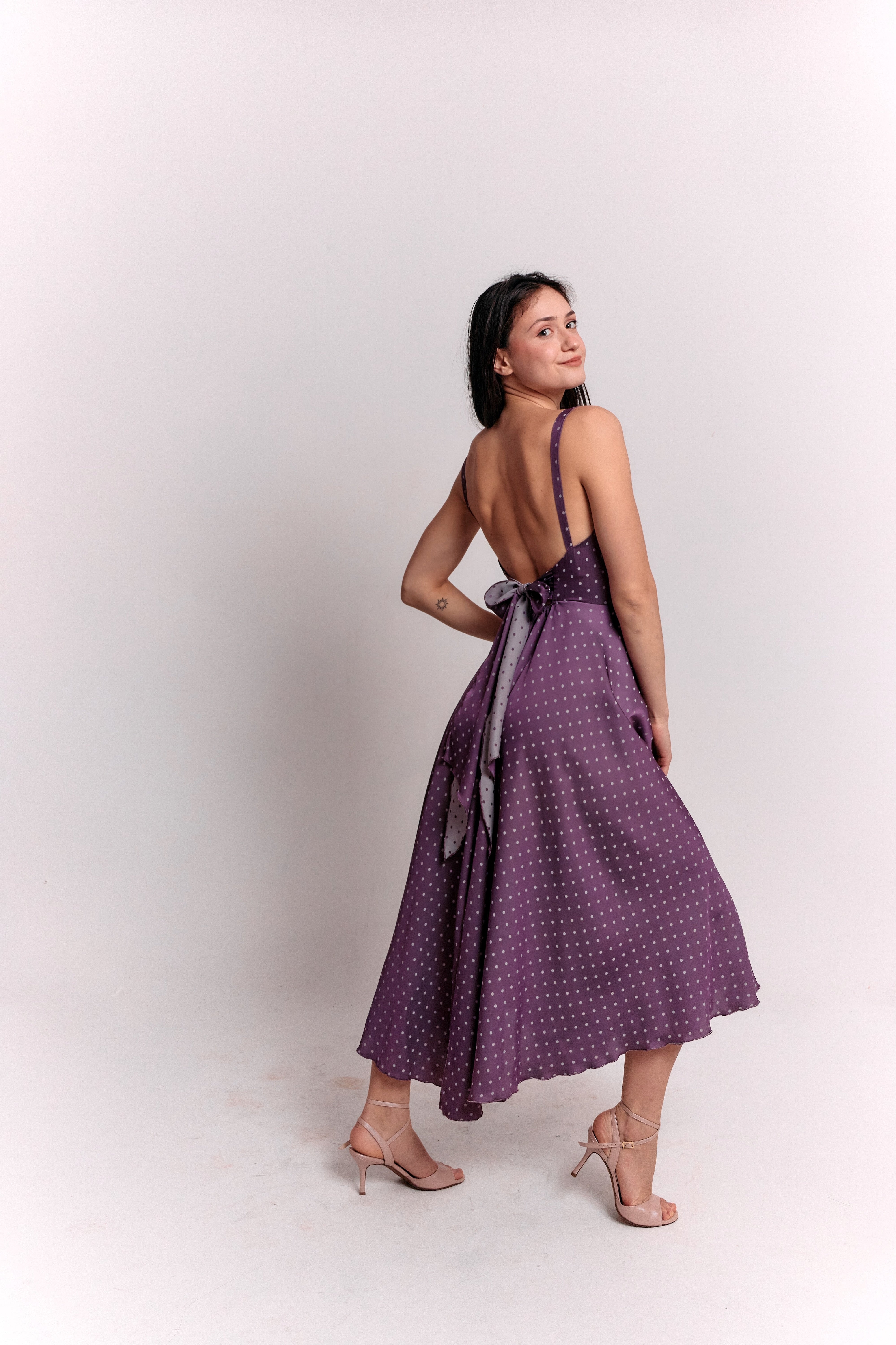Purple and White Polka Dot Dress