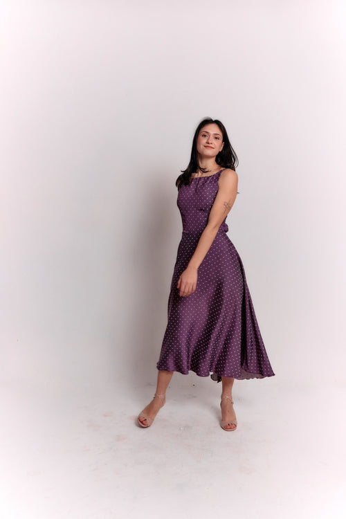 Purple and White Polka Dot Dress