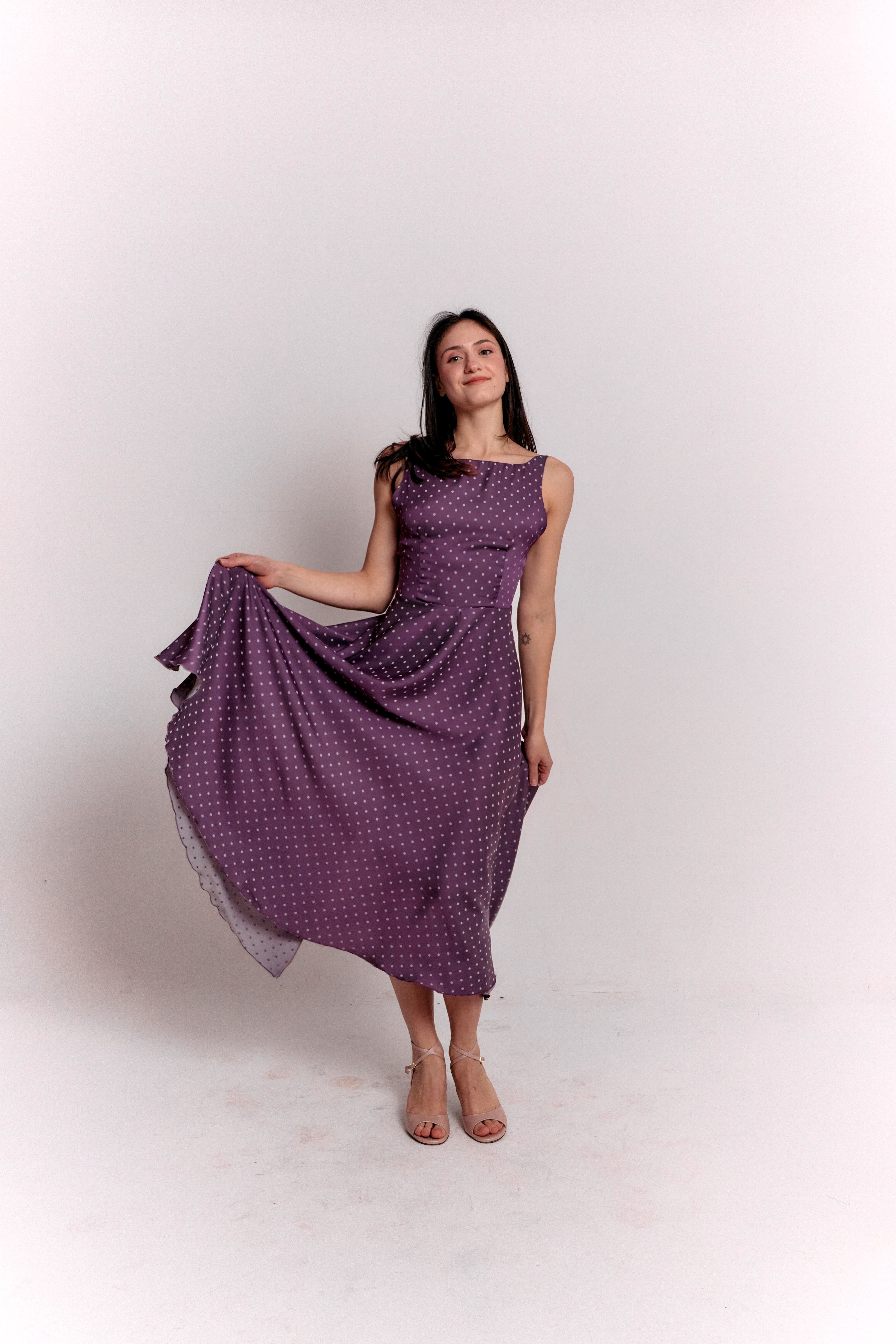 Purple and White Polka Dot Dress