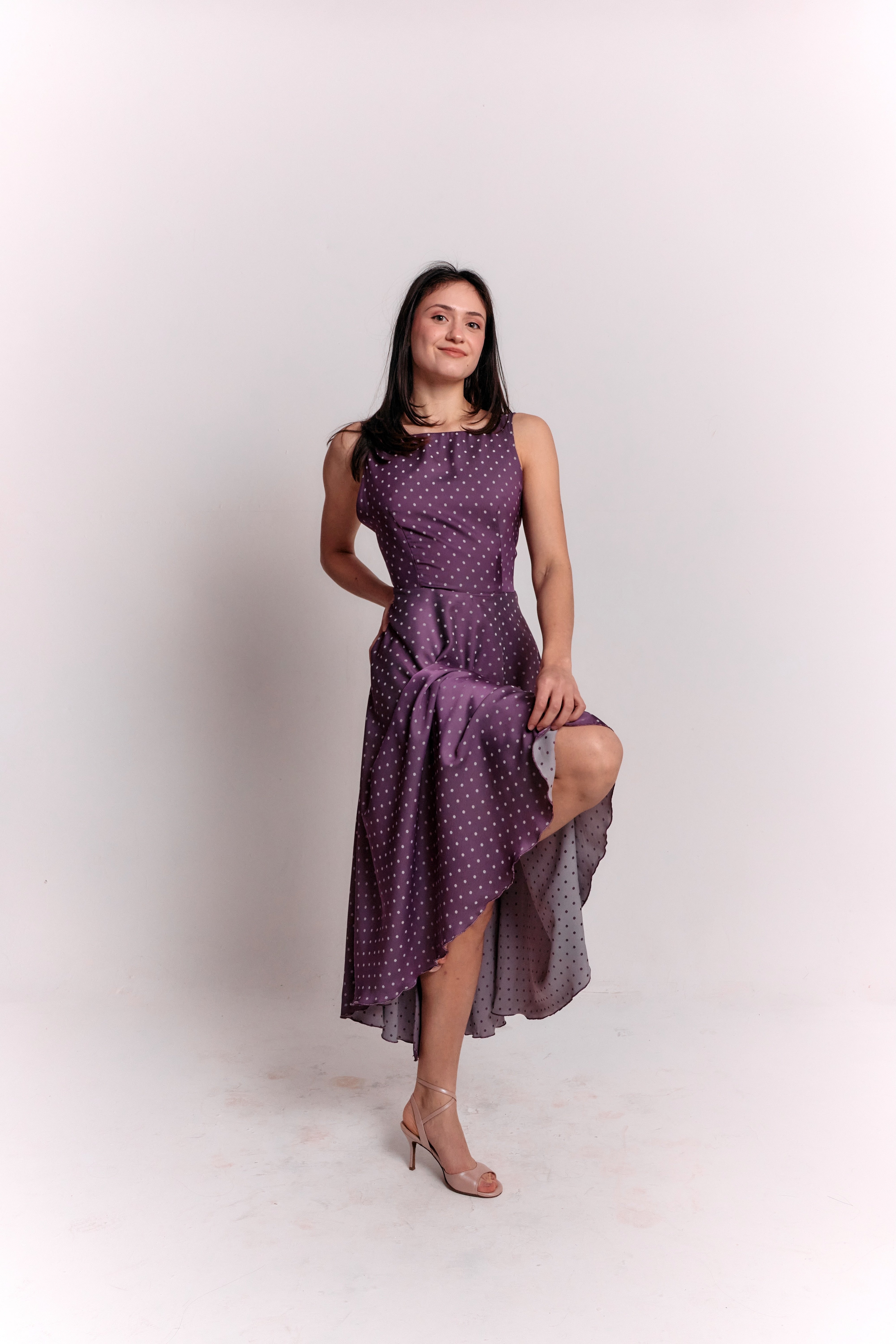 Purple and White Polka Dot Dress
