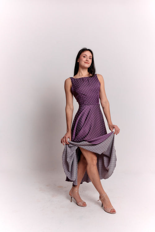 Purple and White Polka Dot Dress