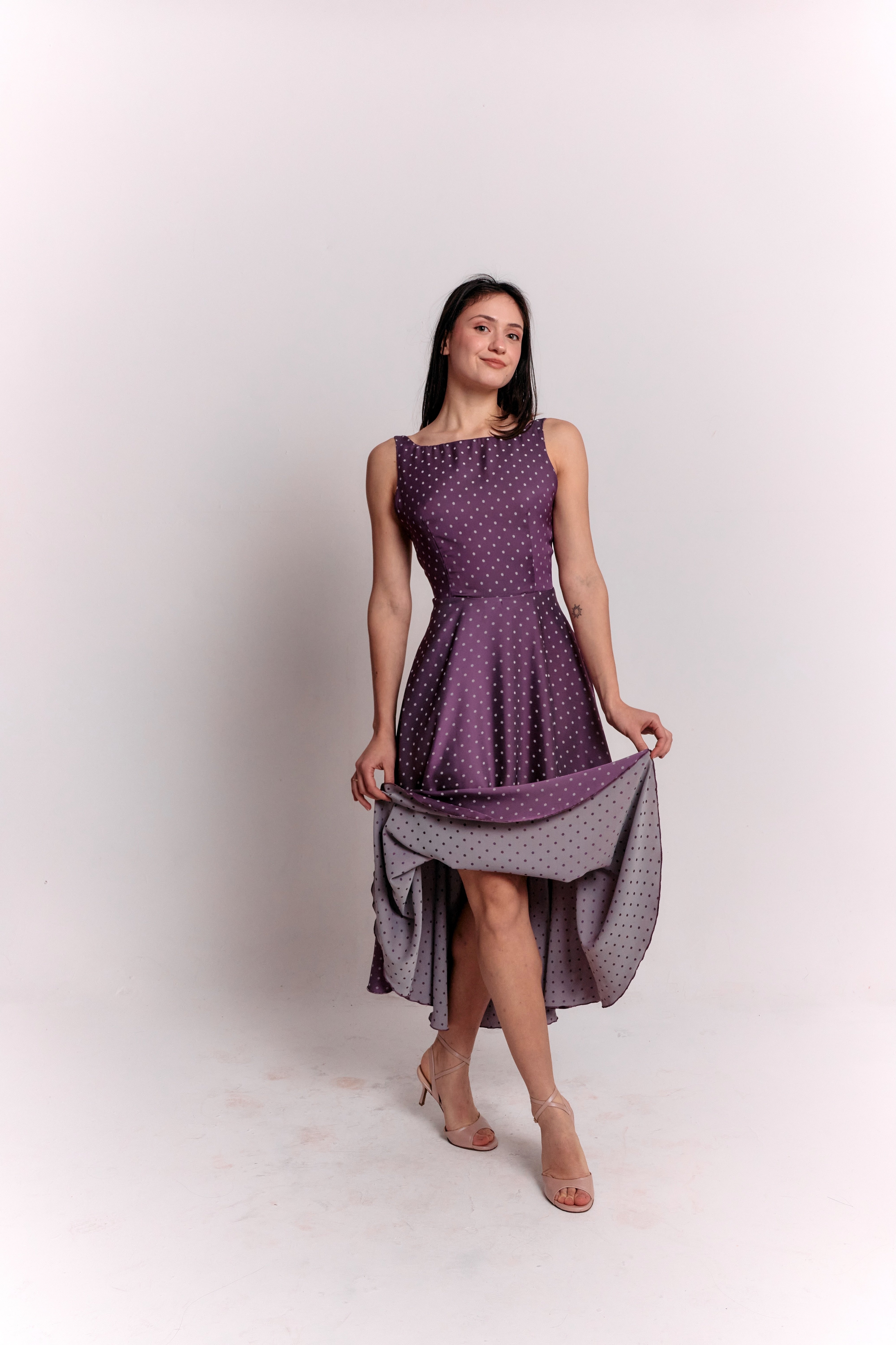 Purple and White Polka Dot Dress