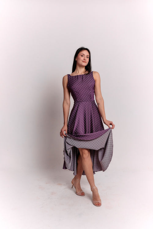 Purple and White Polka Dot Dress
