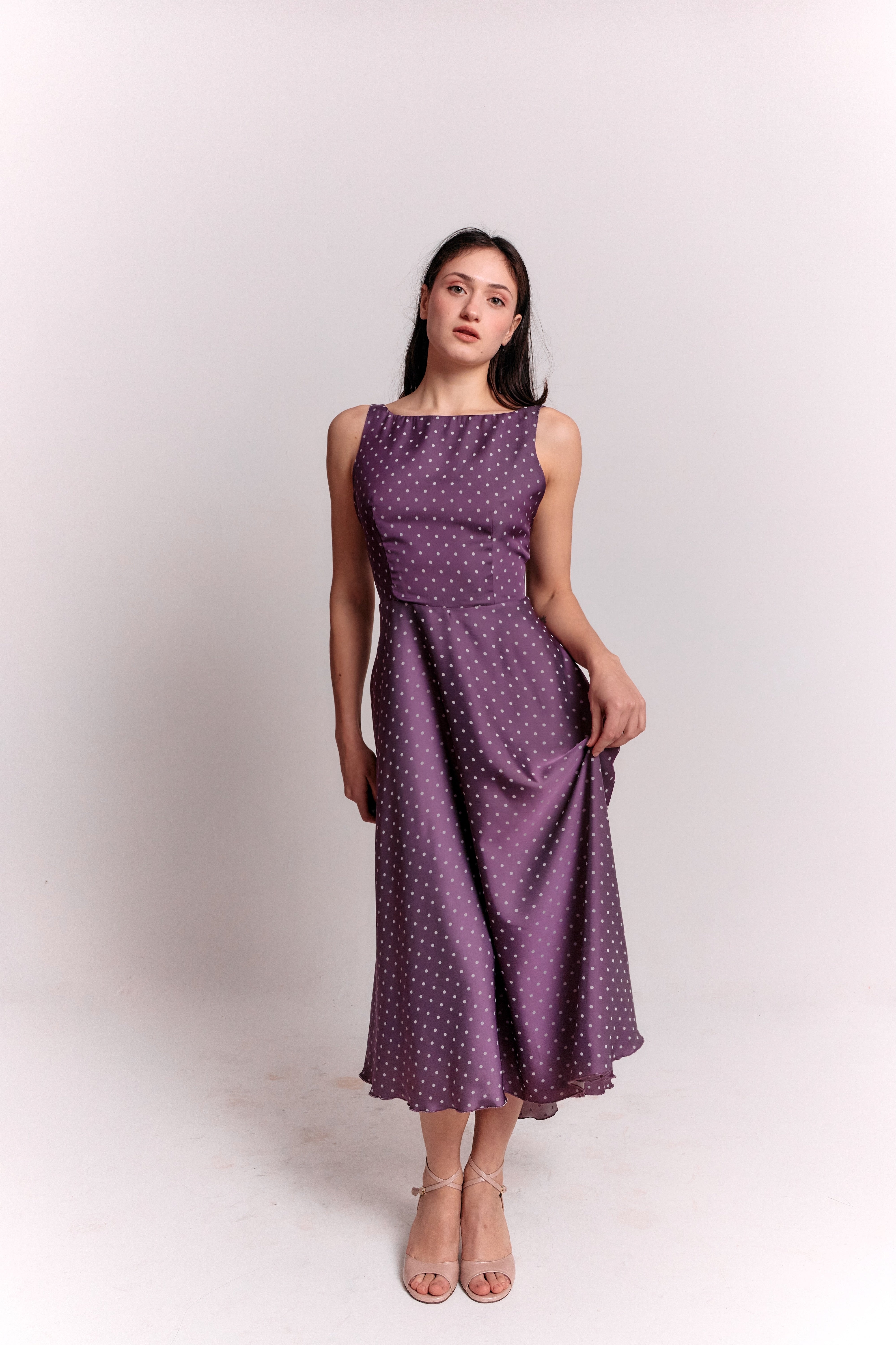 Purple and White Polka Dot Dress
