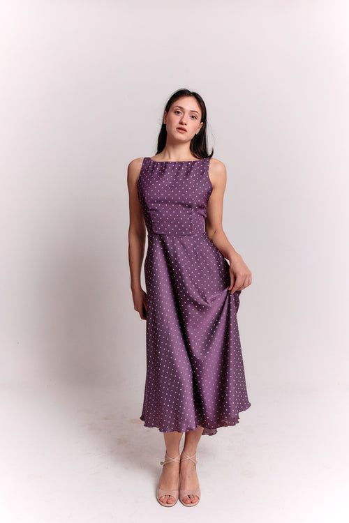 Purple and White Polka Dot Dress