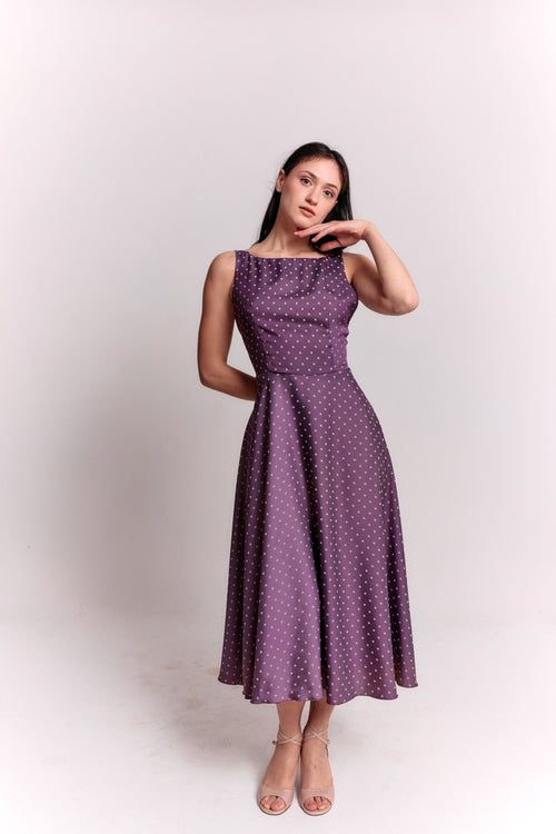 Purple and White Polka Dot Dress
