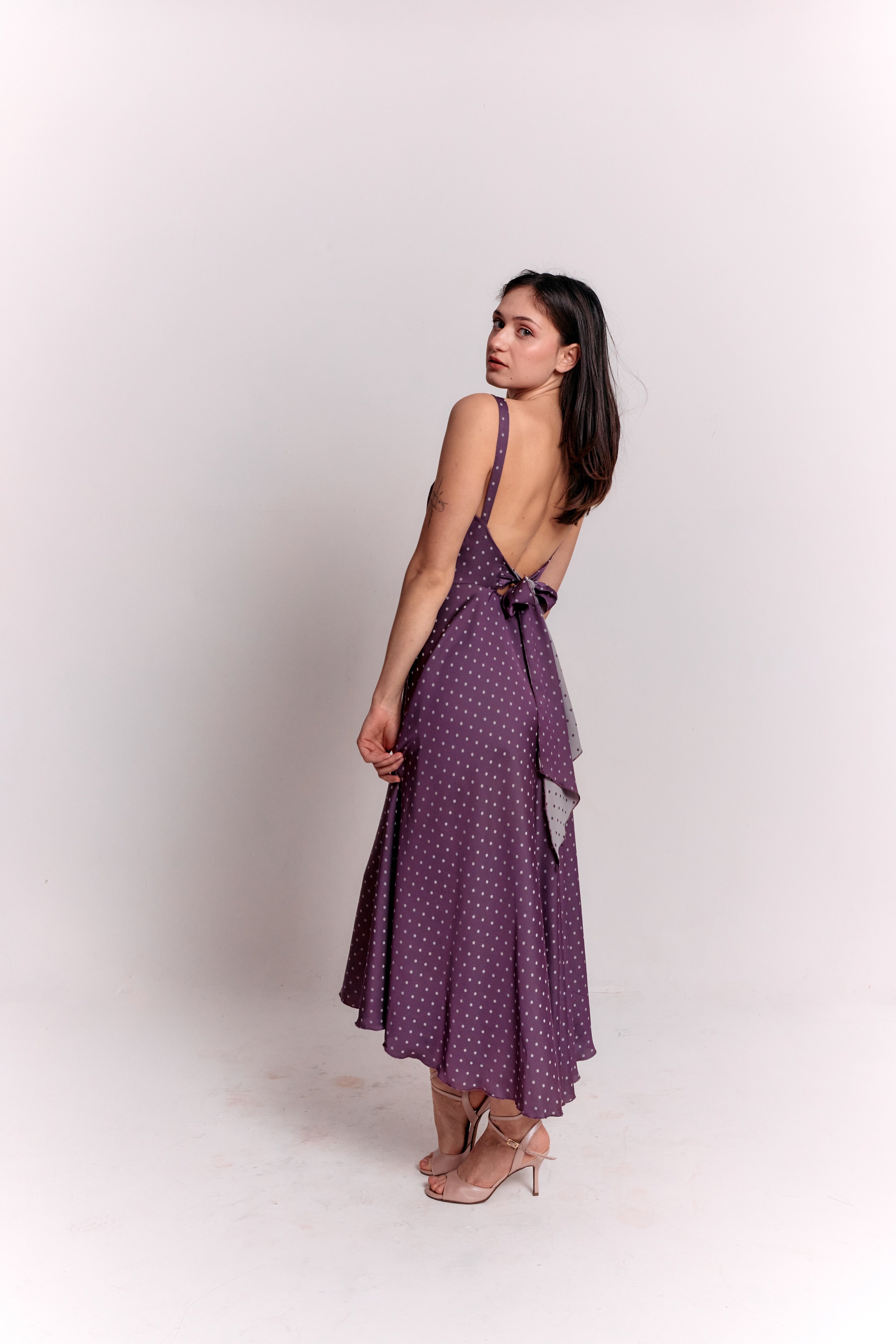 Purple and White Polka Dot Dress