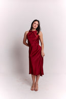 Satin Lace Burgundy Dress