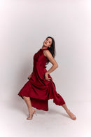 Satin Lace Burgundy Dress