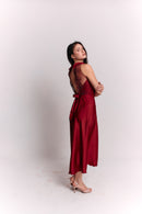Satin Lace Burgundy Dress