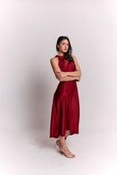 Satin Lace Burgundy Dress