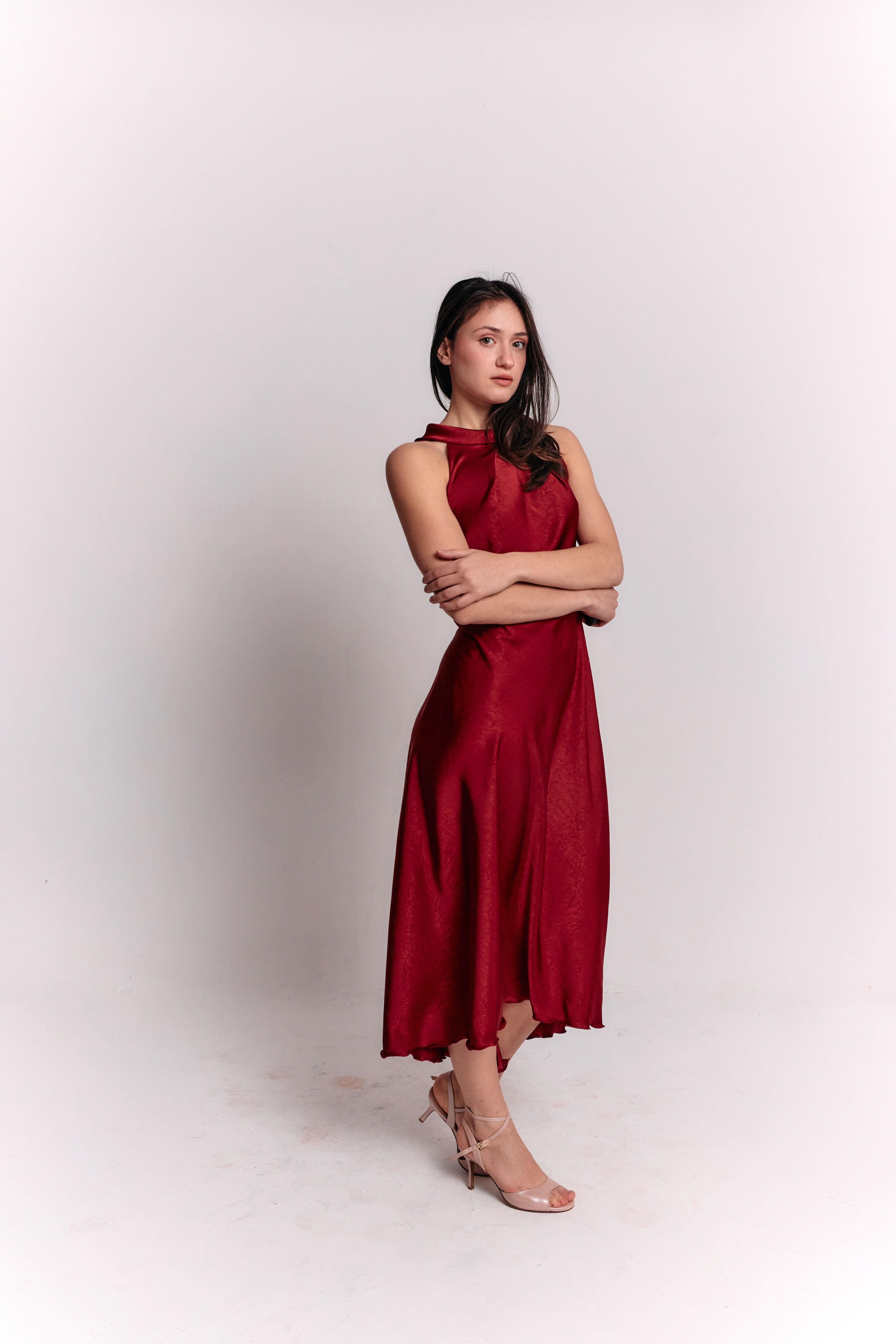 Satin Lace Burgundy Dress