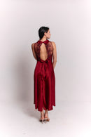 Satin Lace Burgundy Dress