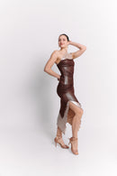 Ivory Brown Asymmetrical Dress