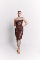 Ivory Brown Asymmetrical Dress