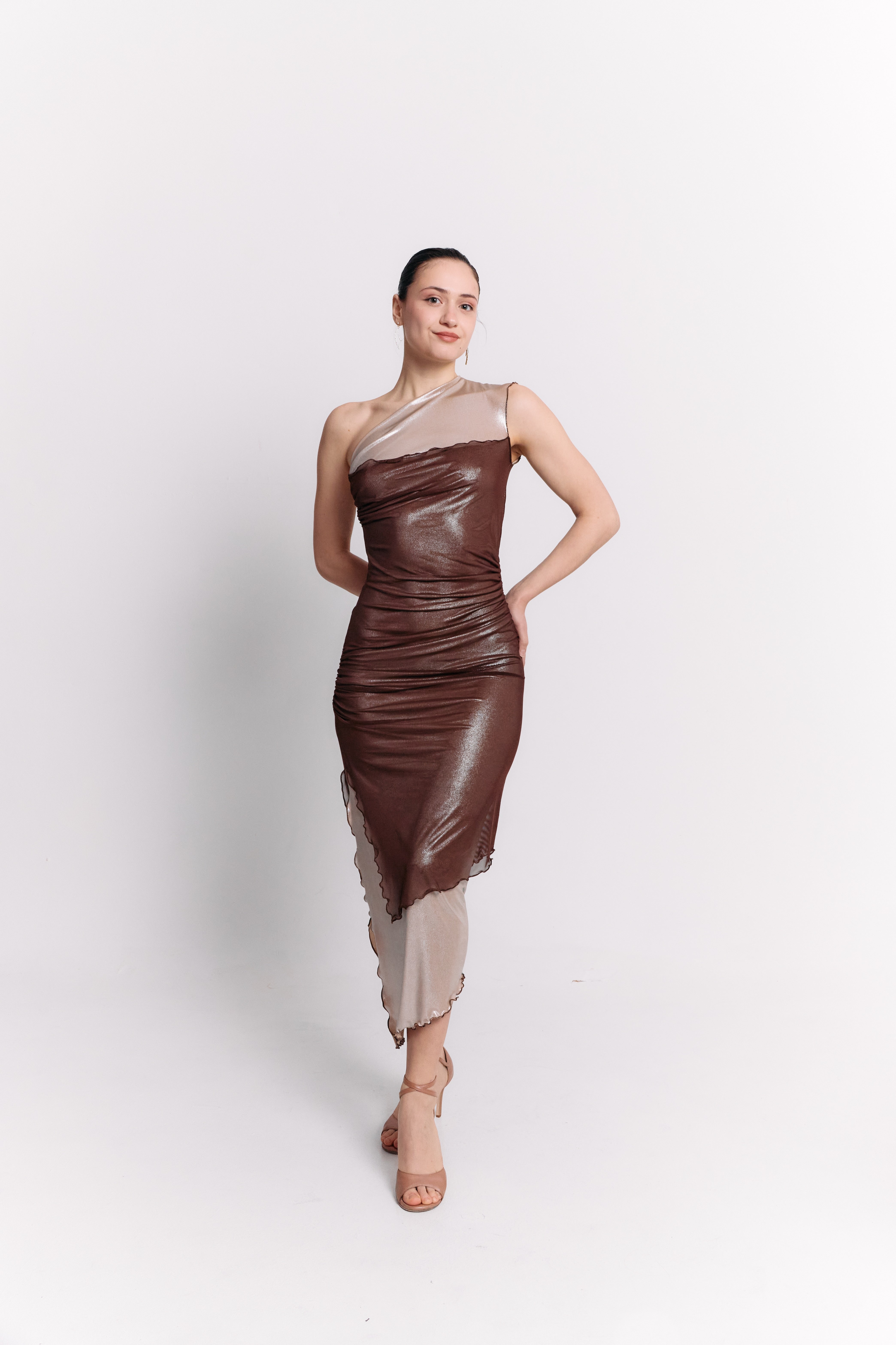Ivory Brown Asymmetrical Dress