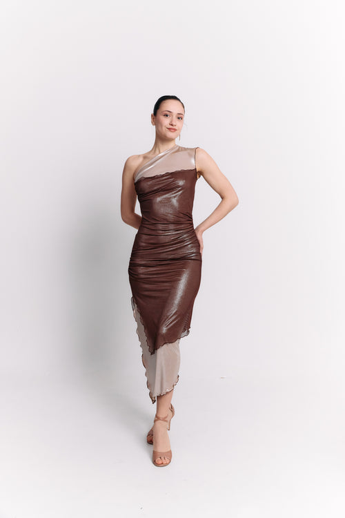 Ivory Brown Asymmetrical Dress