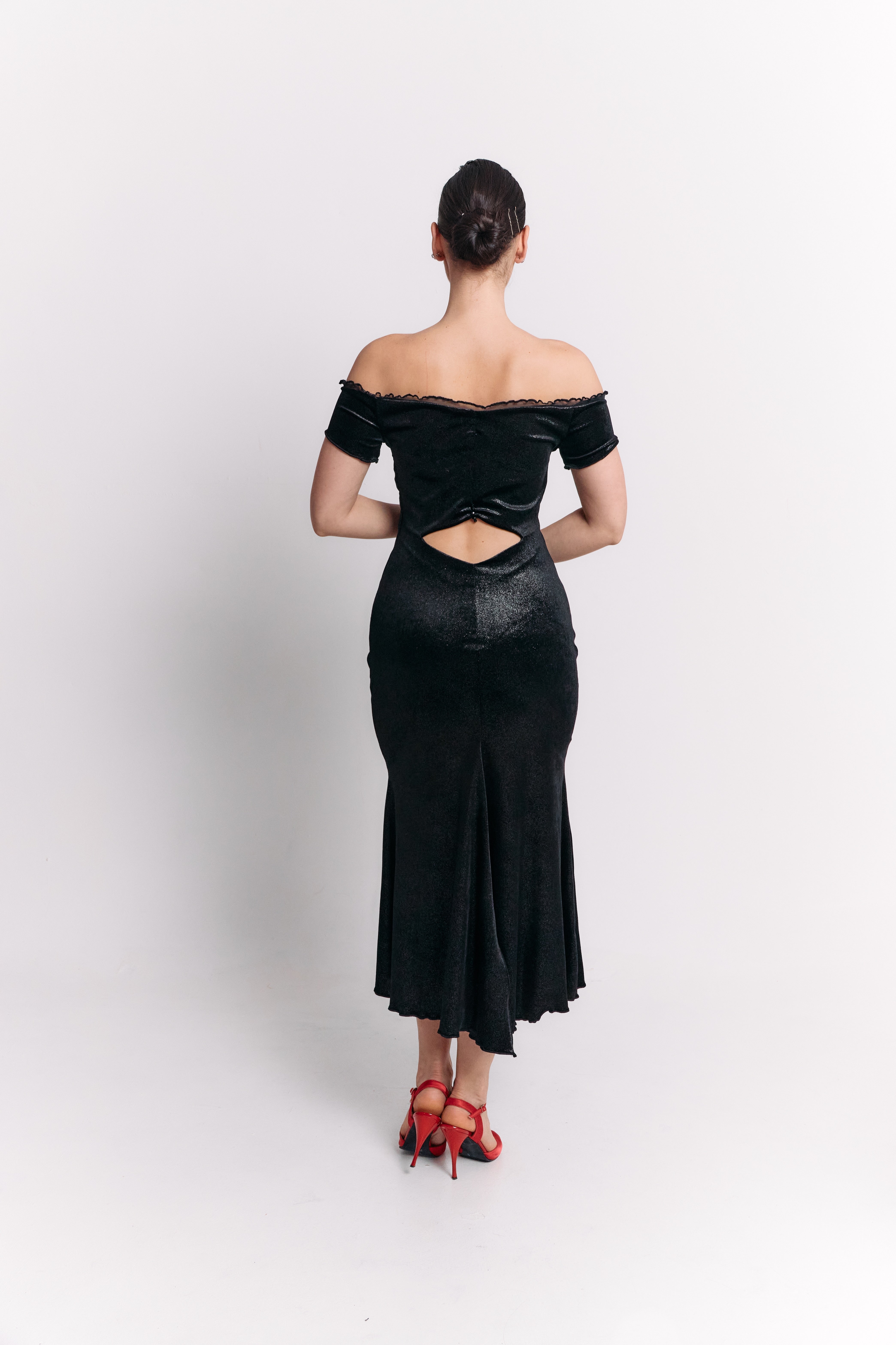 Velvet Off-Shoulder Black Romance Dress