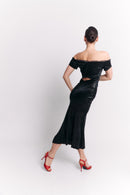 Velvet Off-Shoulder Black Romance Dress