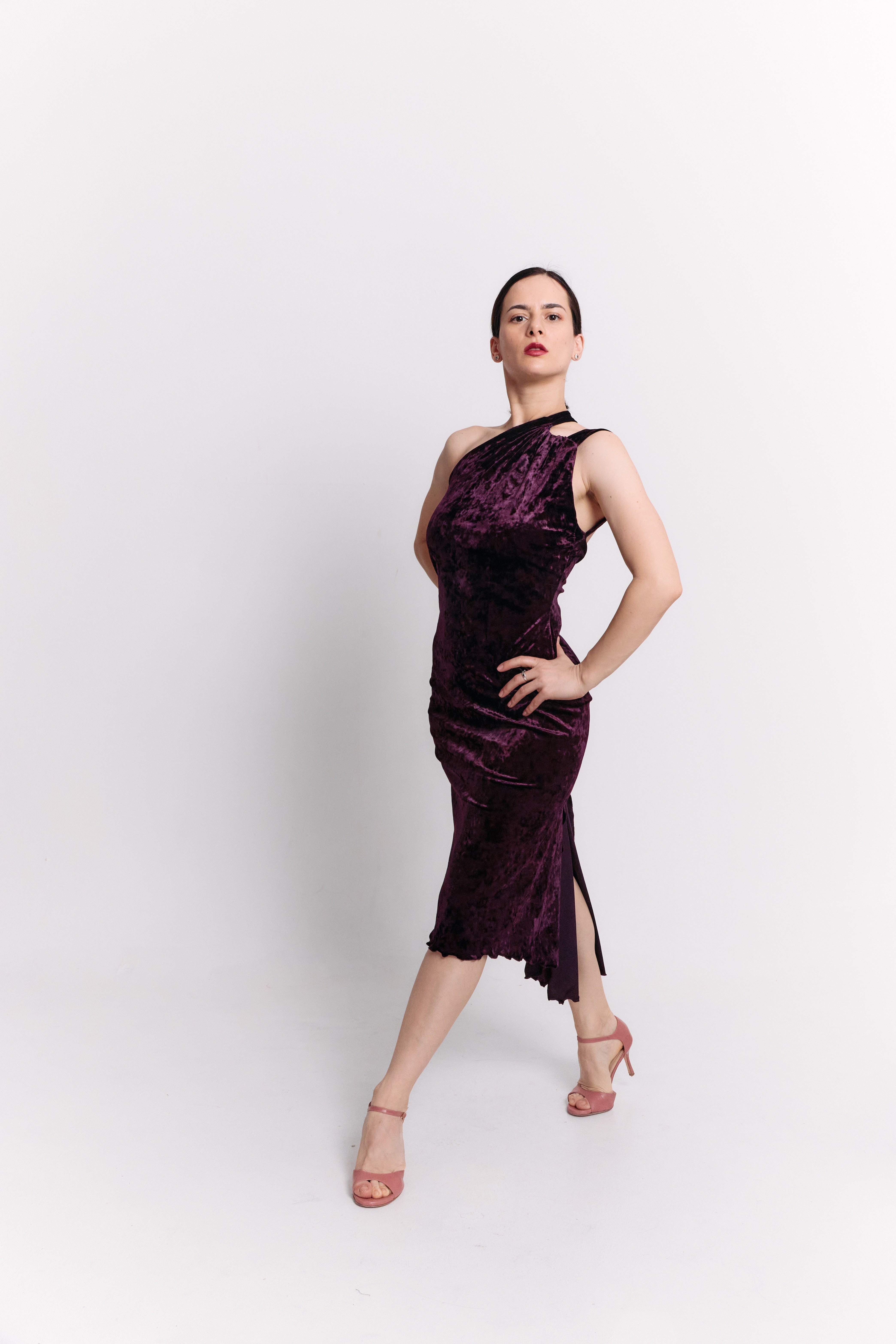 Burgundy Velvet Backless Dress