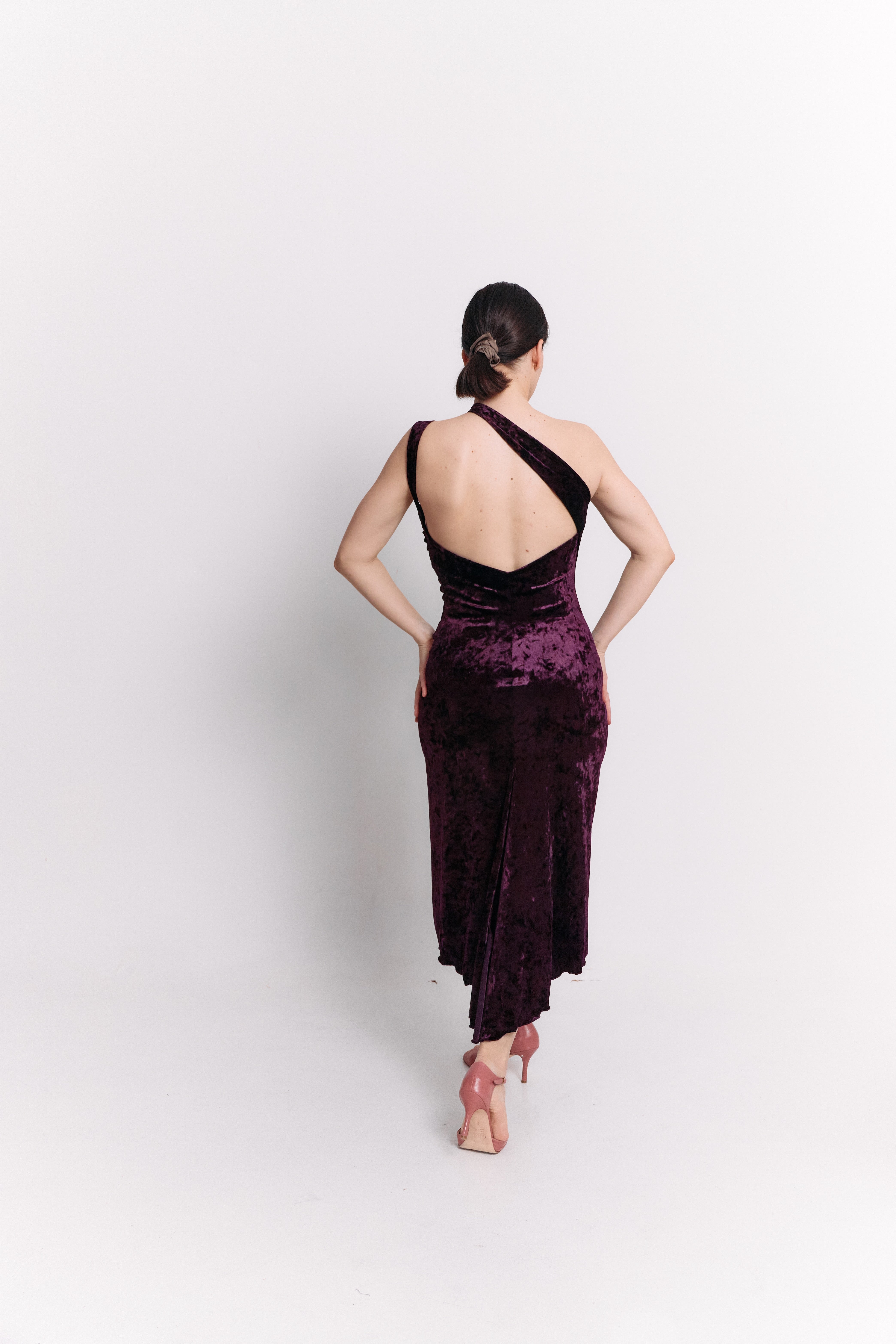 Burgundy Velvet Backless Dress