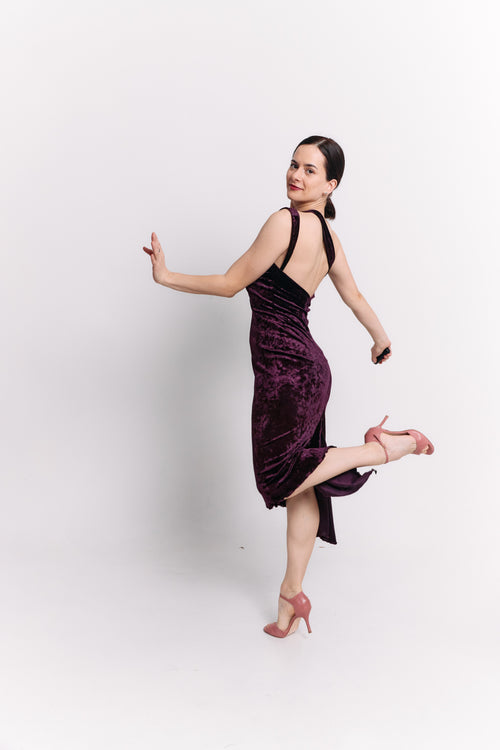 Burgundy Velvet Backless Dress