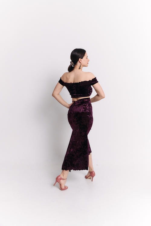 Burgundy Velvet Two-Piece Midi Set
