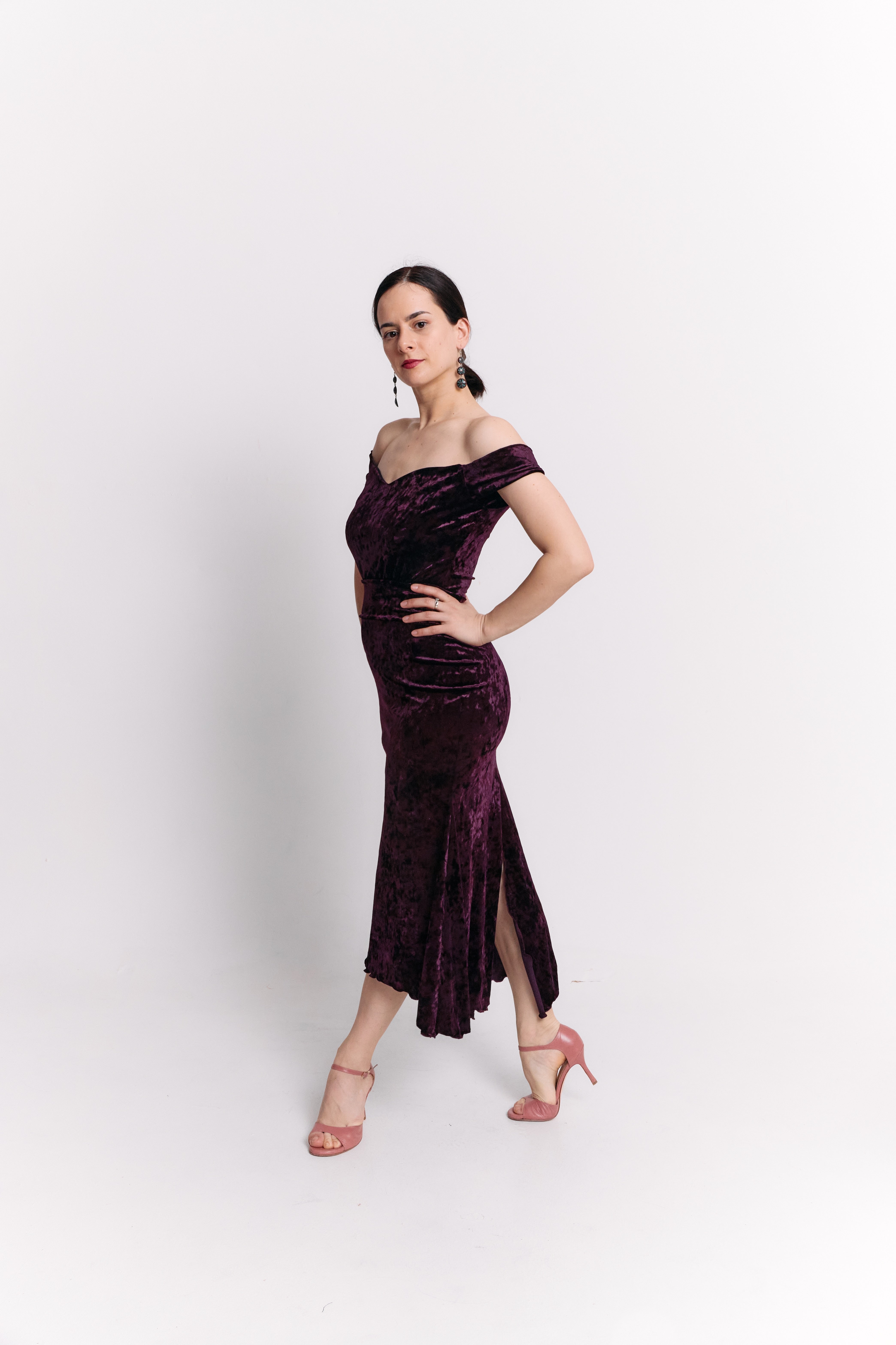 Burgundy Velvet Two-Piece Midi Set