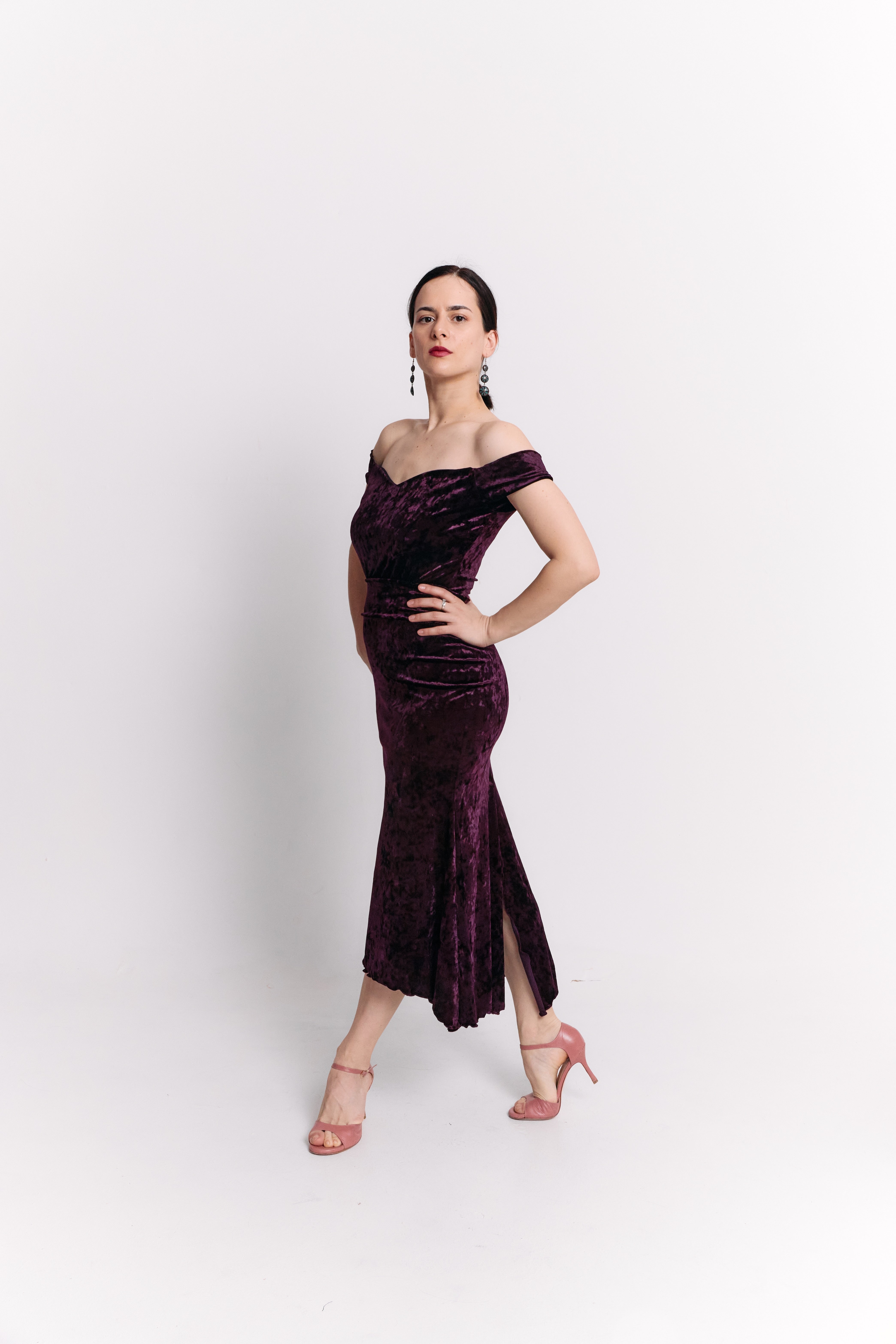 Burgundy Velvet Two-Piece Midi Set