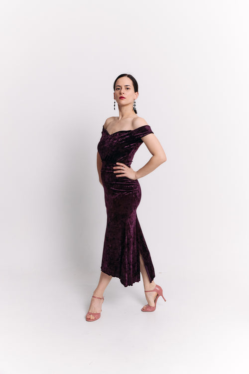 Burgundy Velvet Two-Piece Midi Set