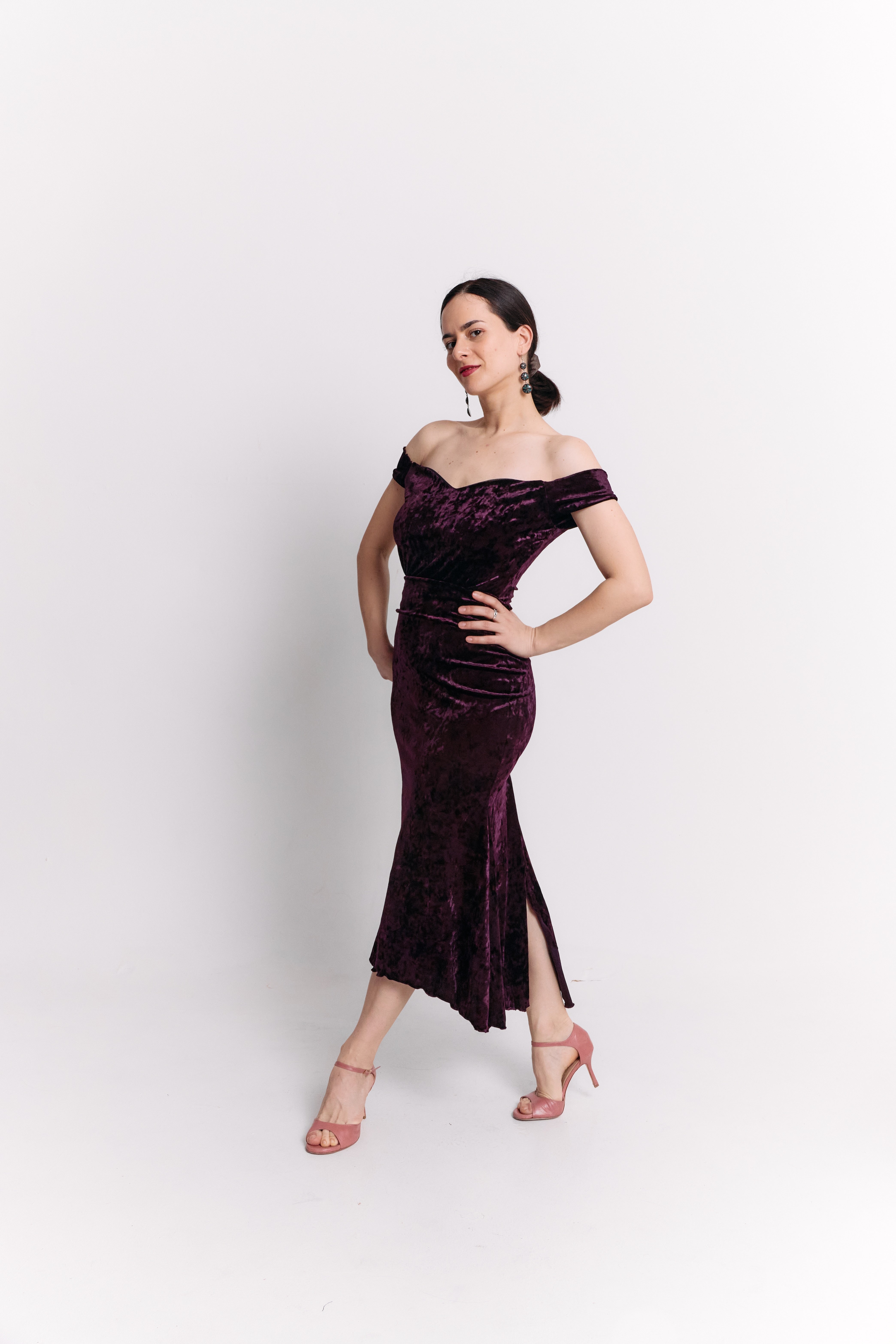 Burgundy Velvet Two-Piece Midi Set