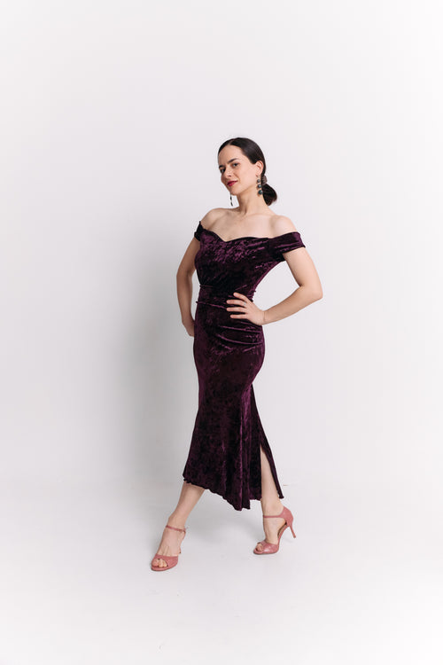 Burgundy Velvet Two-Piece Midi Set