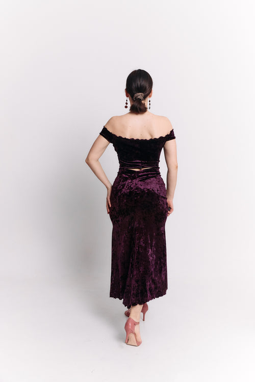 Burgundy Velvet Two-Piece Midi Set