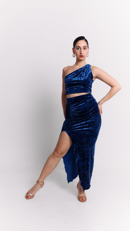 Crushed Blue One-Shoulder Set