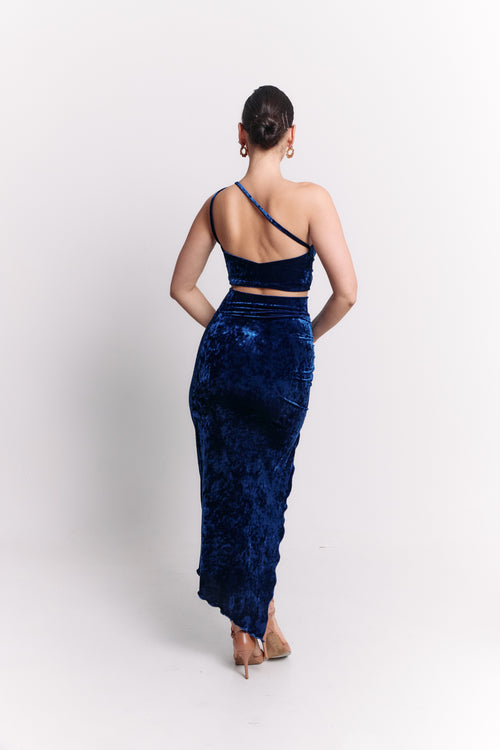 Crushed Blue One-Shoulder Set