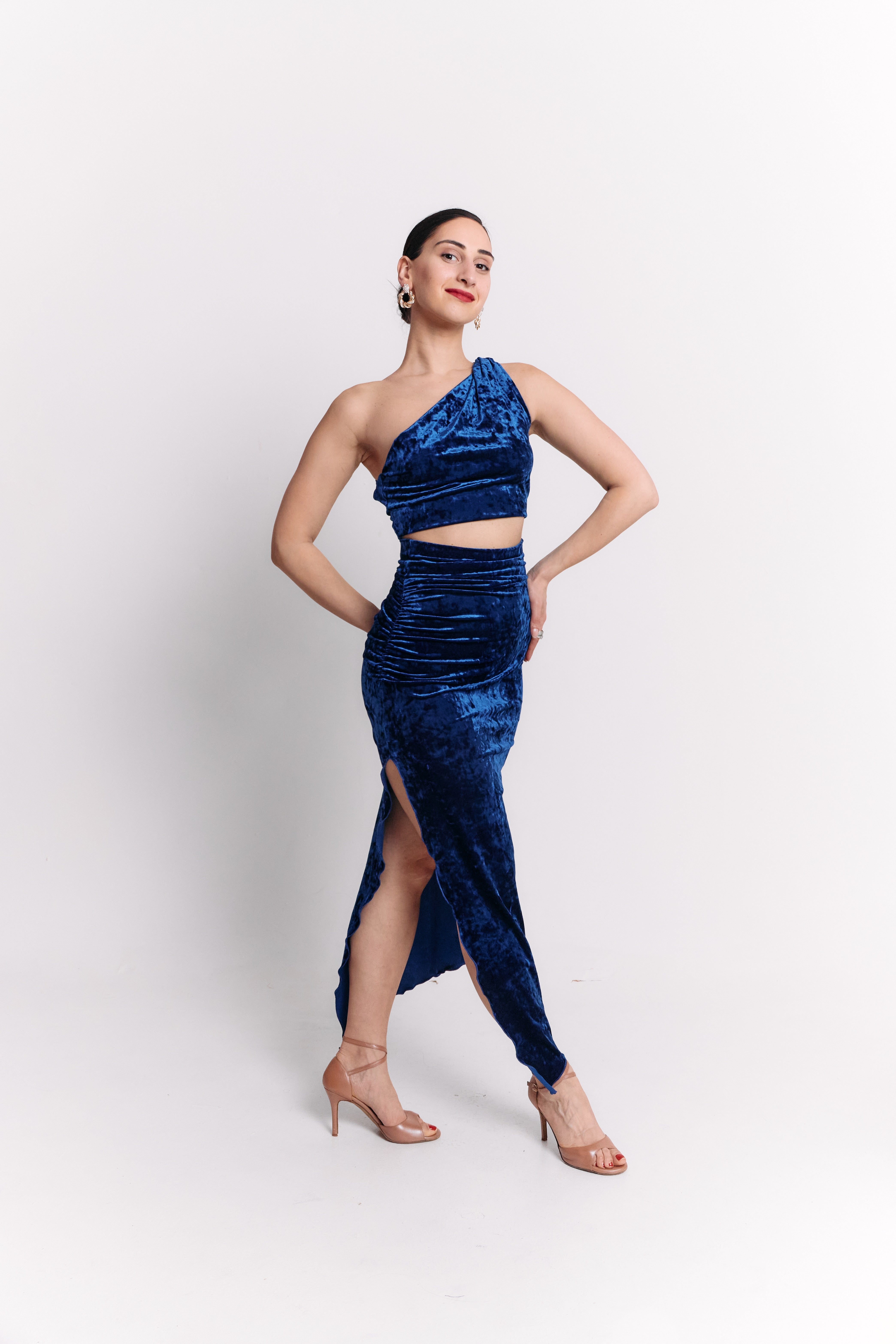 Crushed Blue One-Shoulder Set