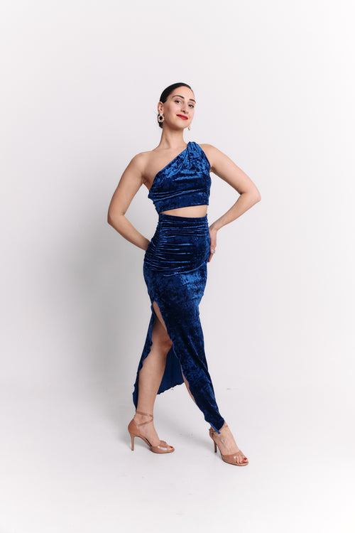 Crushed Blue One-Shoulder Set