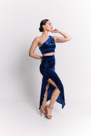 Crushed Blue One-Shoulder Set