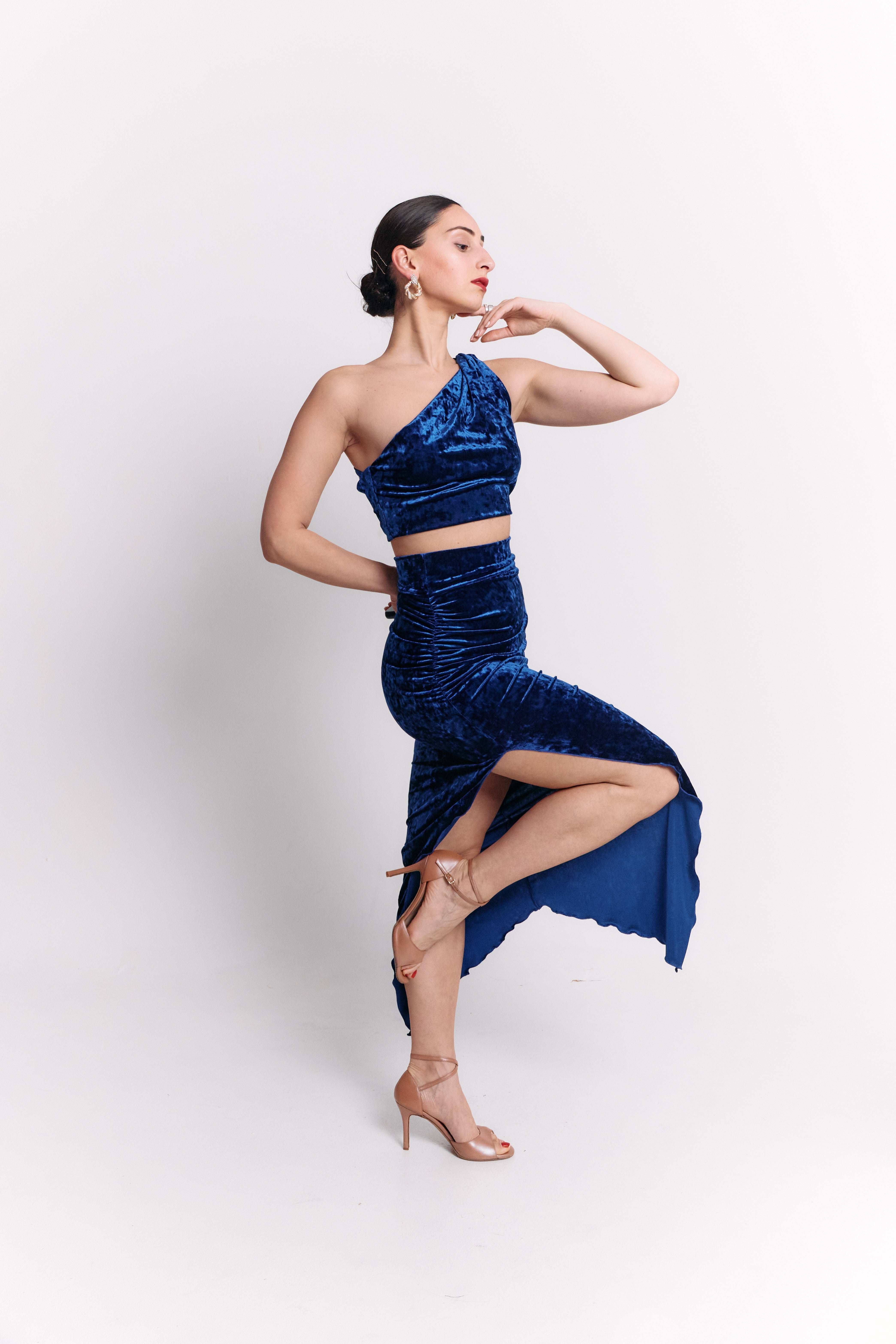 Crushed Blue One-Shoulder Set