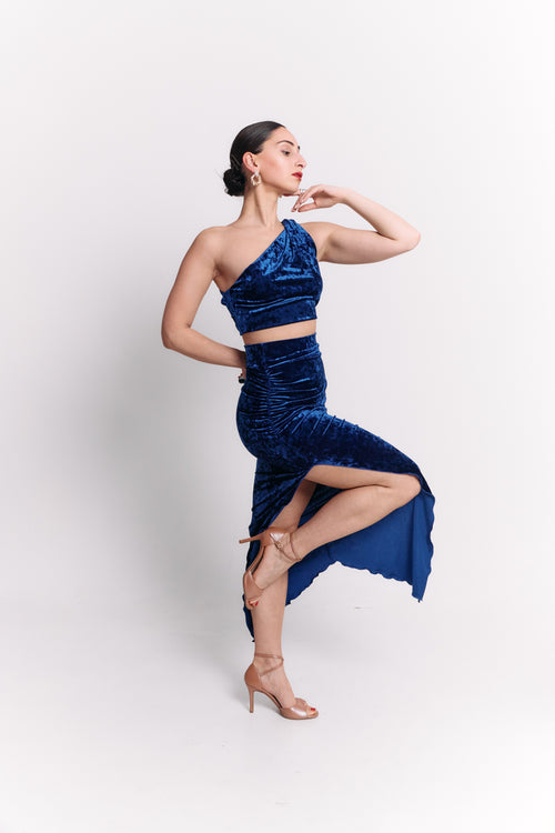 Crushed Blue One-Shoulder Set