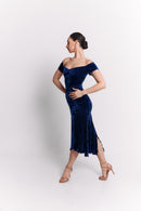 Royal Blue Velvet Midi Dress Set