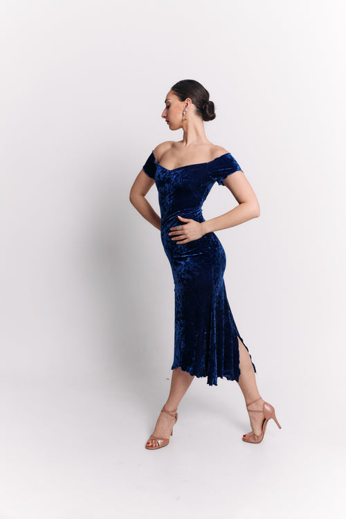 Royal Blue Velvet Midi Dress Set