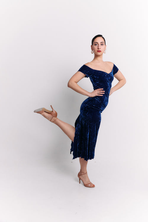 Royal Blue Velvet Midi Dress Set
