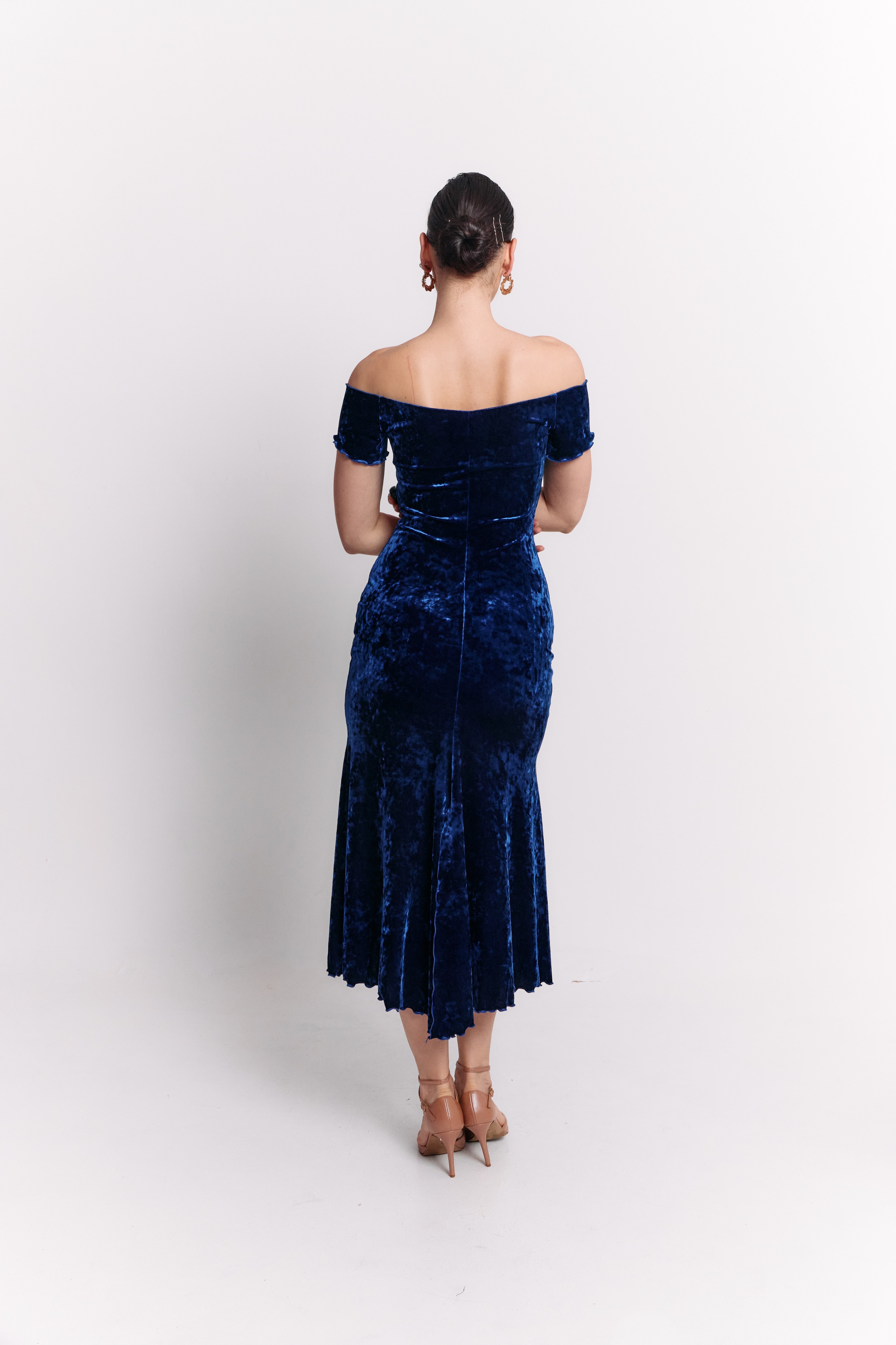 Royal Blue Velvet Midi Dress Set
