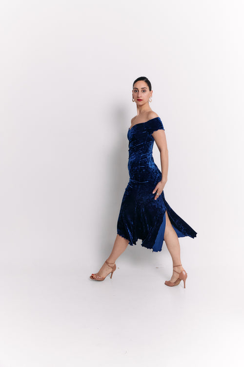 Royal Blue Velvet Midi Dress Set