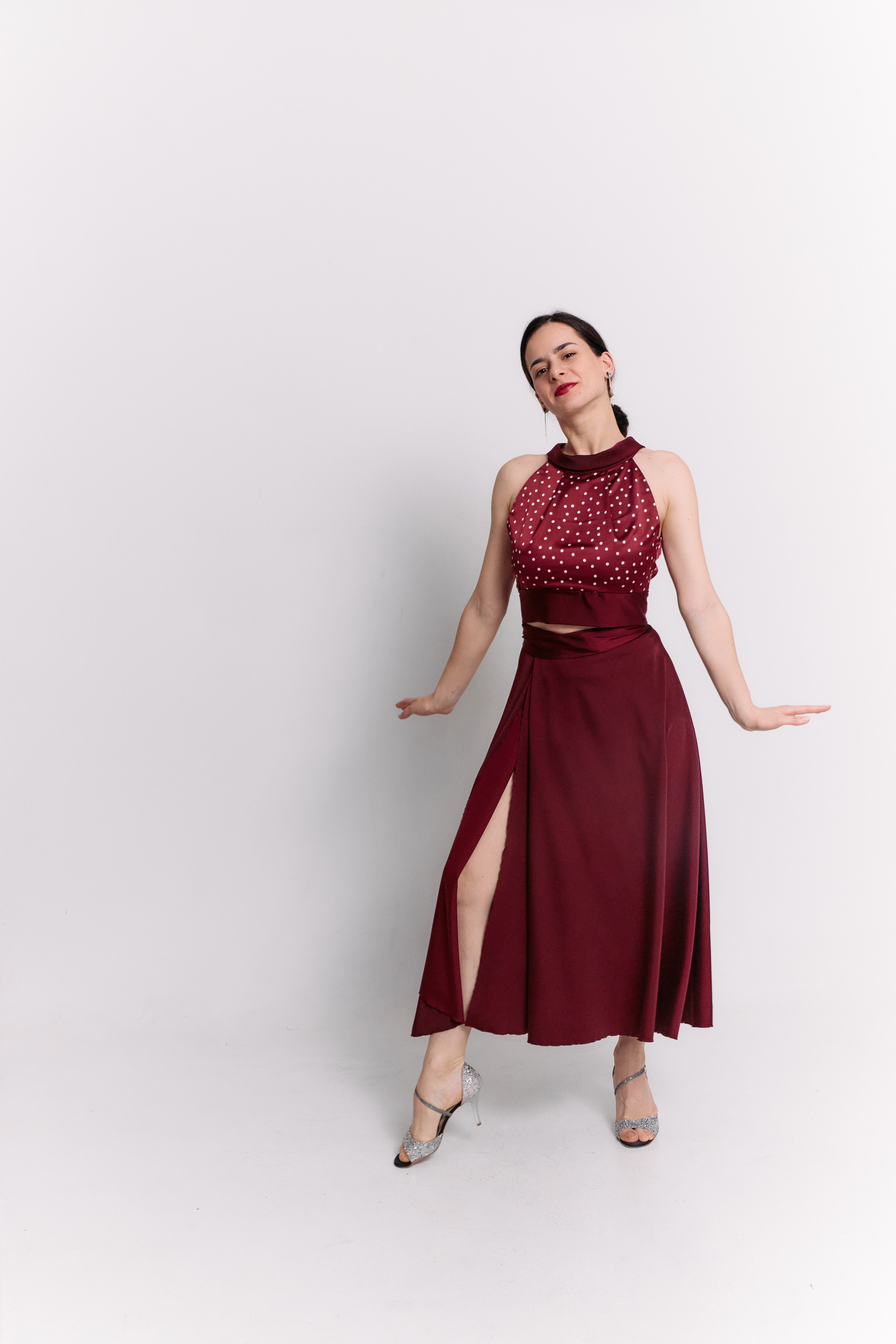 Conjunto convertible Bloom de satén burdeos