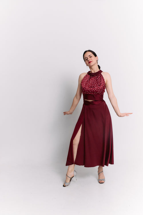 Conjunto convertible Bloom de satén burdeos