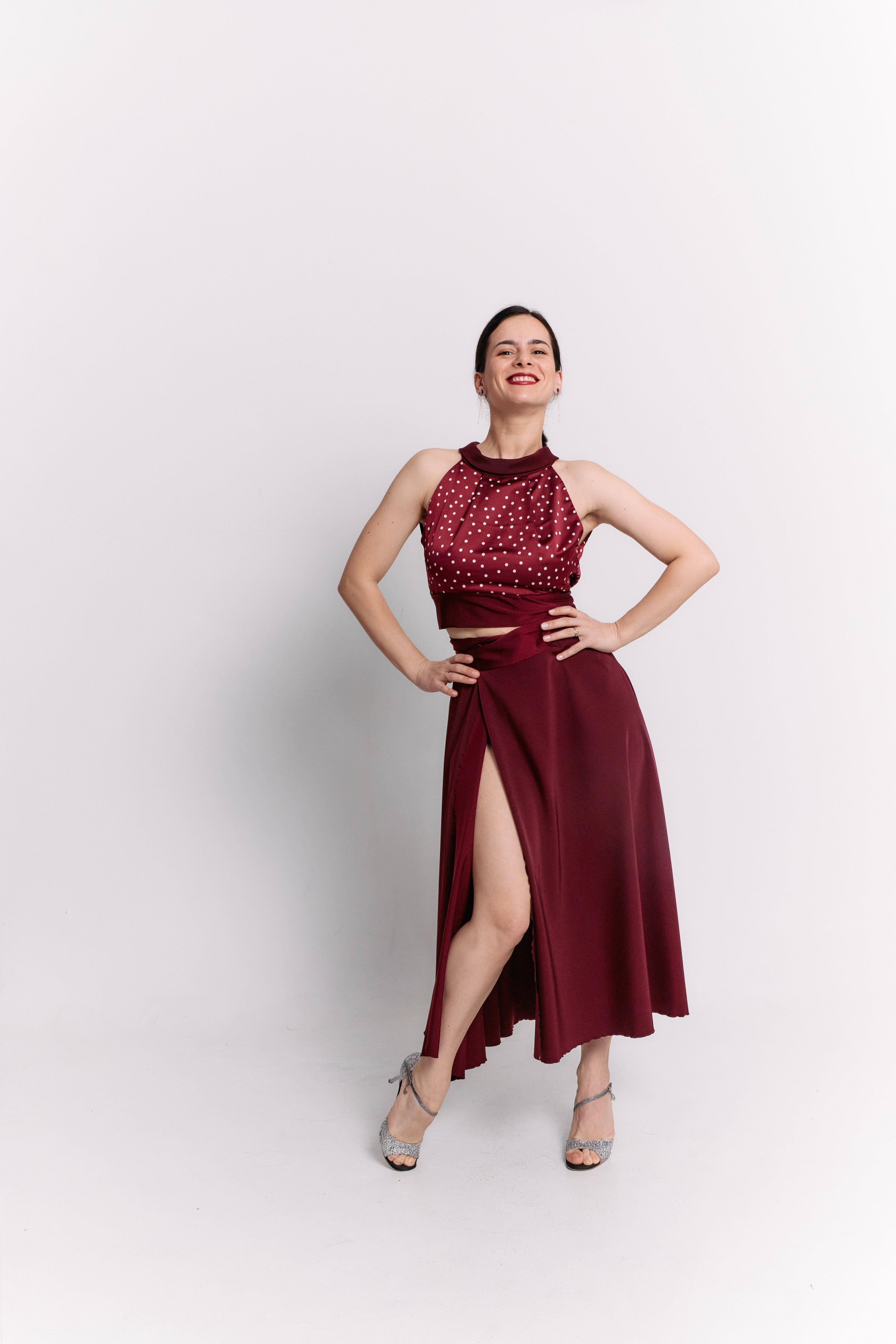 Conjunto convertible Bloom de satén burdeos