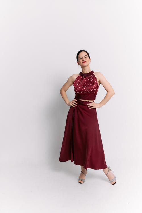Conjunto convertible Bloom de satén burdeos