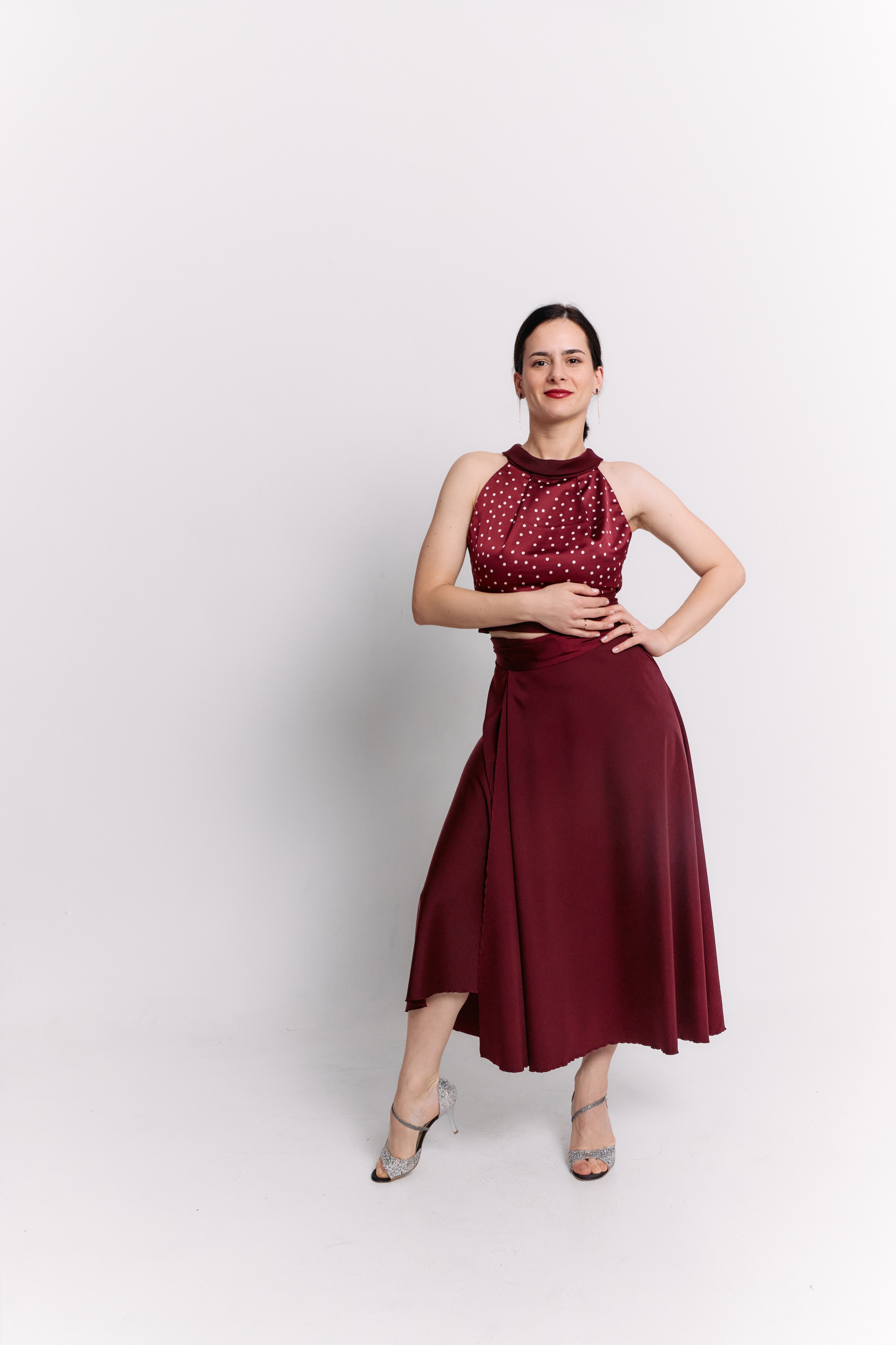 Conjunto convertible Bloom de satén burdeos